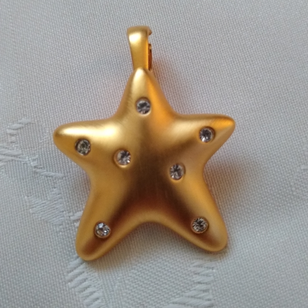 Piscitelli vintage Starfish charm goldtone Crystals costume pendant